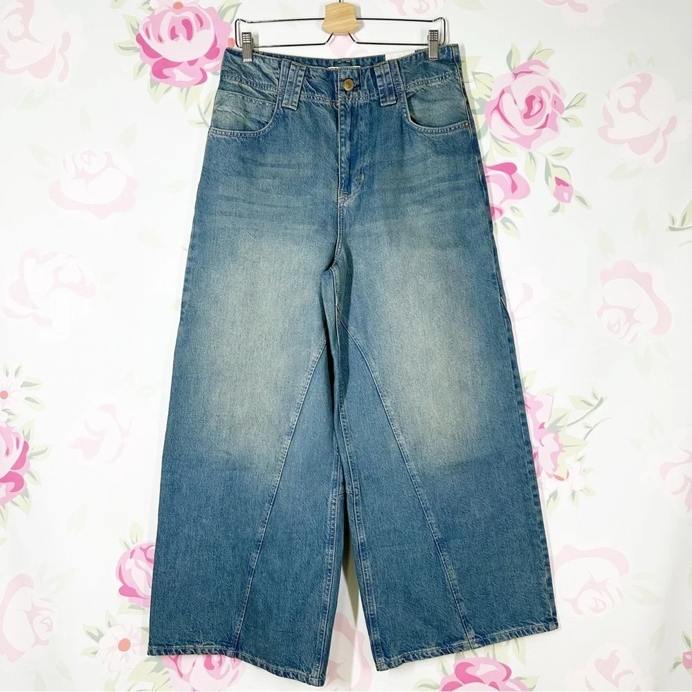 NEW Free People We The Free Chill Vibes Dropped Wide Leg Low Tide Denim Jeans 28